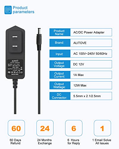 Alitove AL12V1A Dc 12V 1A Power Supply 1000Ma 12W Ac/Dc Adapter thumb #2
