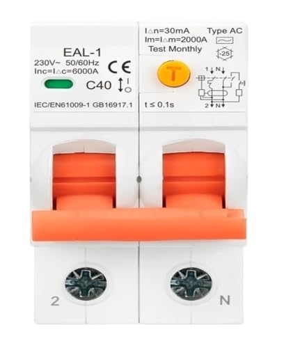 Disyuntor 2P 30mA tipo AC para proteger electrodomésticos contra cortocircuitos y fugas