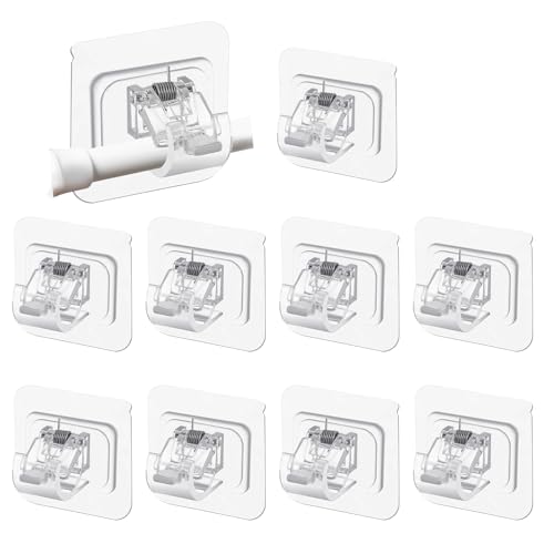 Aerzouser 10 Piezas Soporte Barra Cortina sin Taladrar，Para Colgar Cortinas sin Agujeros，Soporte Cortinas sin Taladrar，Transparente