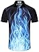 KYKU Flame Bowling Shirts for Men Hawaiian Shirt Tee Button Down with Pockets, Blue Fire, Large