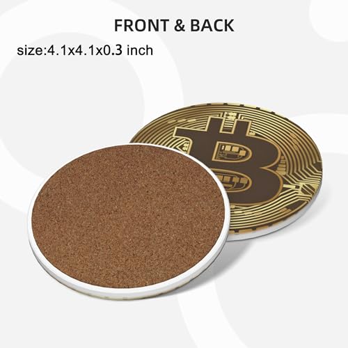 Bitcoin BTC Crypto Currency Coasters for Drinks Set of 4, Absorbent Ceramic Drink Coasters for Coffee Table Wooden Table Cup Bar, 4 Inches - Image 4