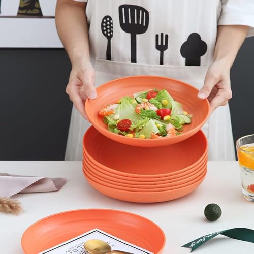 Image of Wheat Straw Dinner Plates For Kitchen, Dinner, Camping, Party, Family, Kitchen, Dining Room, Restaurant, Cafe, Daily Use Microwave And Dishwasher Safe Dinnerware (20cm+23cm, Orange, Pack Of 4)