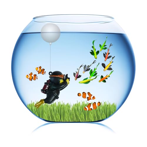 Image of Floating Aquarium Decorations - Diver Fish Tank Floating Decor, Adjustable Floating Fish Tank Accessories for Betta Fish, Cute Aquarium Ornament (Diver Black)