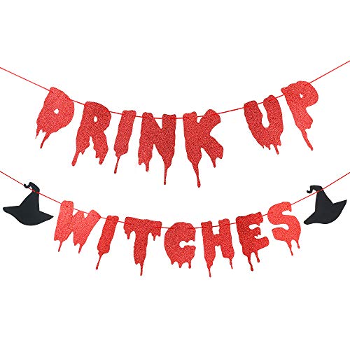 Red glittery drink up witches banner- halloween party decorations…