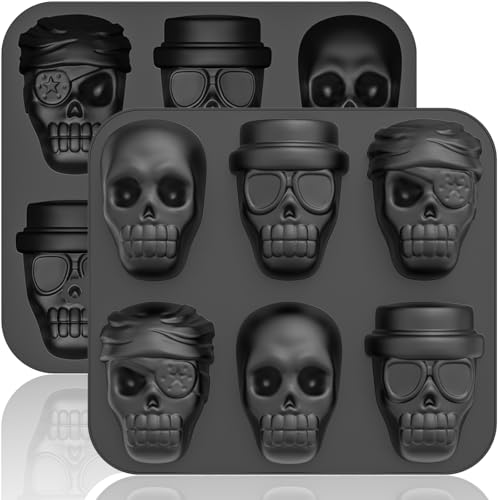 Image of HKNMTT Halloween Silicone Molds for Baking Extra large, 6 Cavities 3D Skull Cake Pizza Pan Molds, Nonstick Halloween Skeleton Mold for Soap Ice 2PCS
