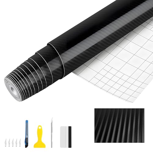 BIXVSIN 6D Autofolie 400 x 30cm Selbstklebend Carbon Folie aus Vinyl Wasserdicht Auto Folie Lackschutzfolie Autoaufkleber für Auto Motorrad Computer Möbel Dekoration Schwarz