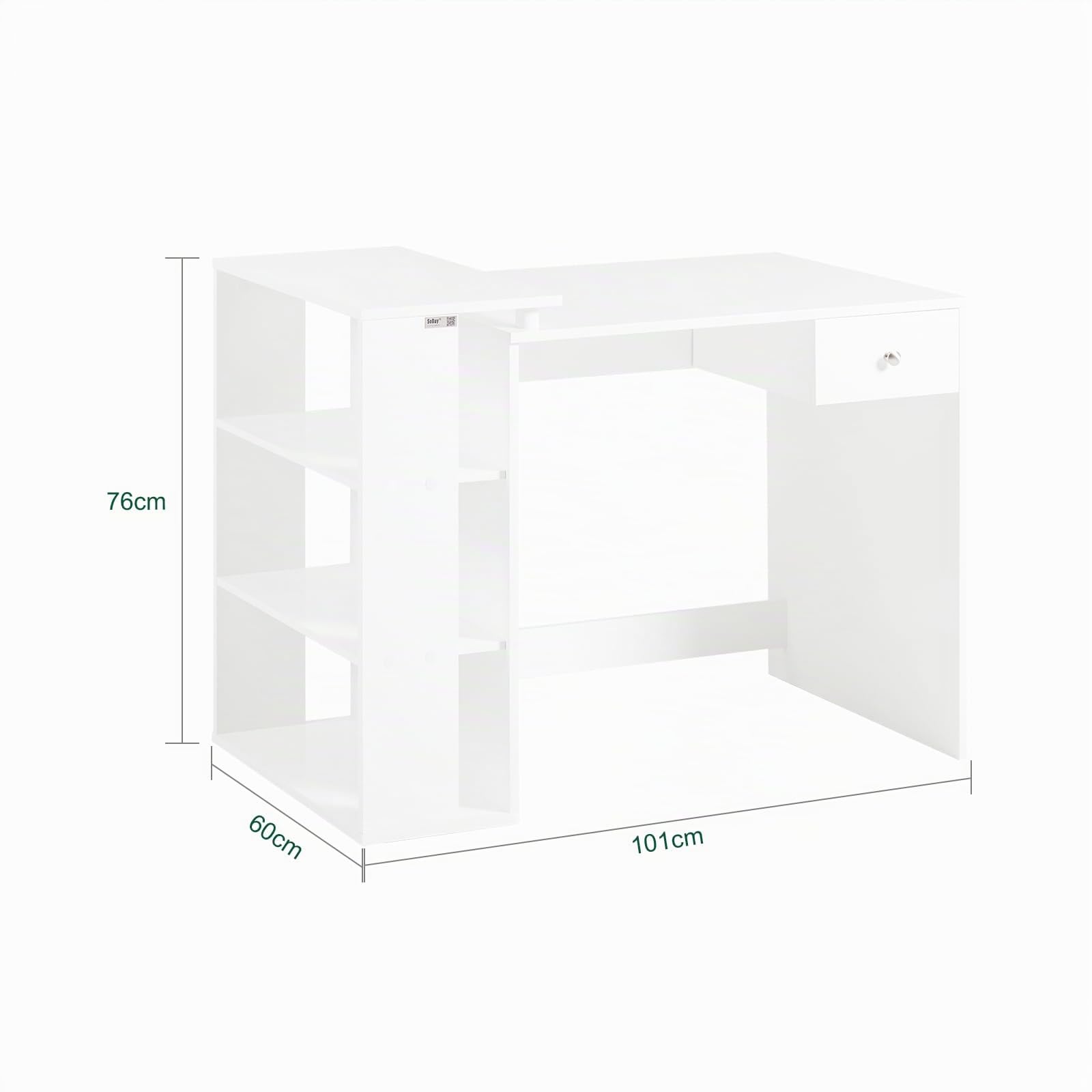 SoBuy® Scrivania,Porta PC,Tavolo per Computer,con cassetto e tre ripiani,bianco,FWT35-W,IT…