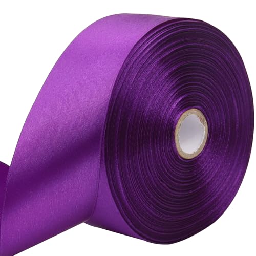 RIUNBB Purple Solid Satin Ribbon 1-1/2 Inch 50 Yards Solid Polyester Fabric Ribbon for Gift Wrapping Wedding Christmas Baby Shower Birthday Party Decoration Handmade Immortal Flower Craft