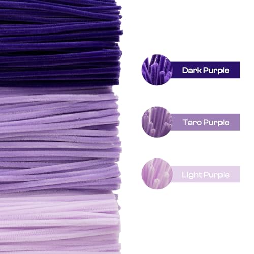Image of Caydo 300 Pieces Purple Pipe Cleaners, Thick Fluffy Chenille Stems, Pipe Cleaner Crafts for Arts & Crafts, Perfect for Making Animals, Flowers, and Mother's Day Decorations (Pack of 3)