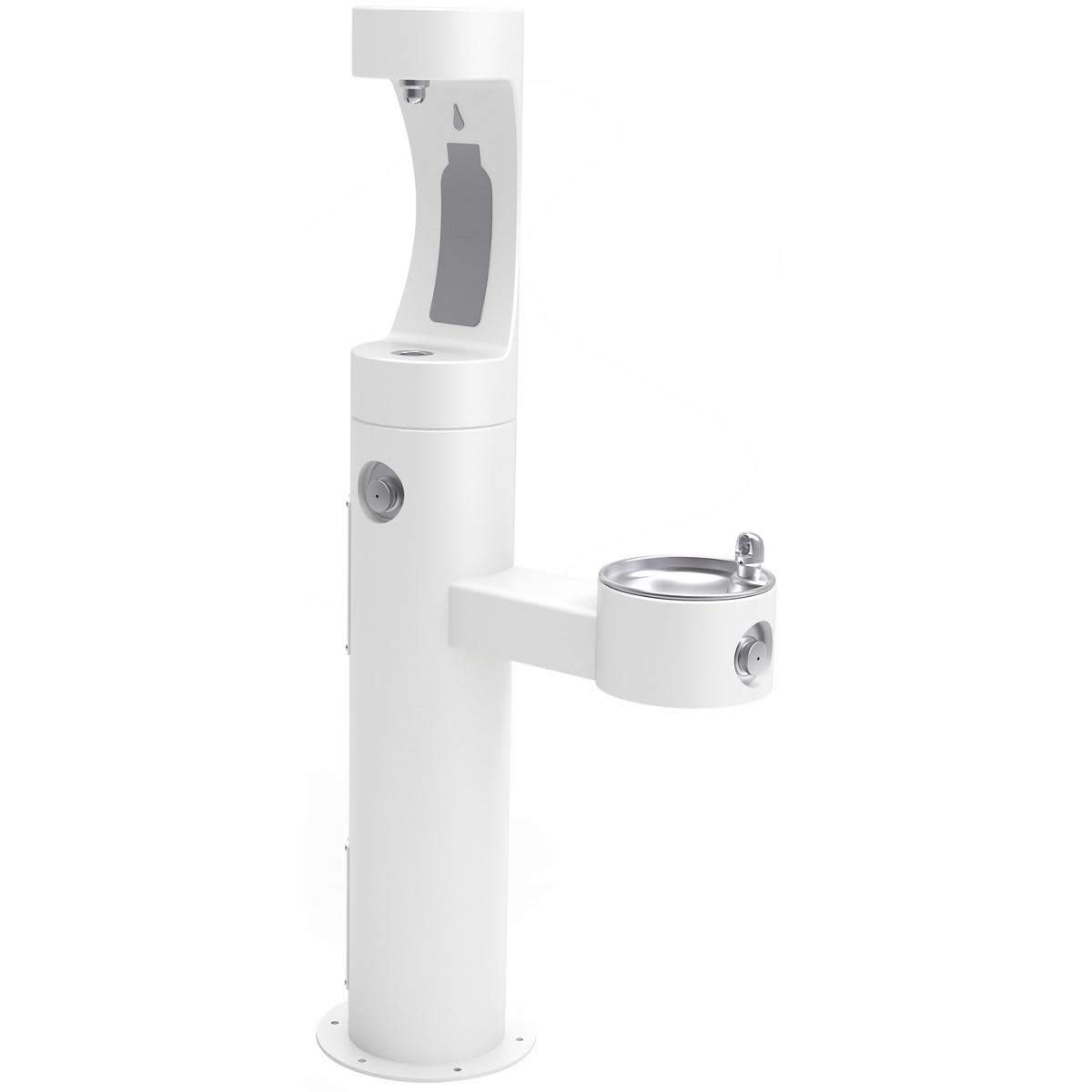 Halsey Taylor 4420BF1UFRKWHT Halsey Taylor 4420BF1UFRK Endura II 64" Floor Mounted ADA Freeze Resistant Outdoor Rated Dual Station Bottle Filler Fountain Combo