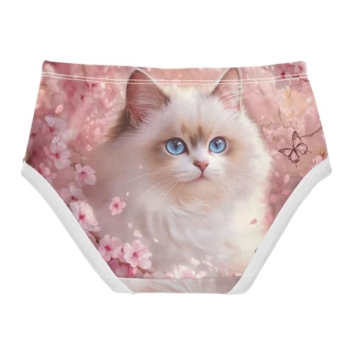 Cute Cat Pink Cherry Blooming Cute Panties Girl Girls Underwear Toddlers Cotton Cartoon Briefs Girls Undies 2t2