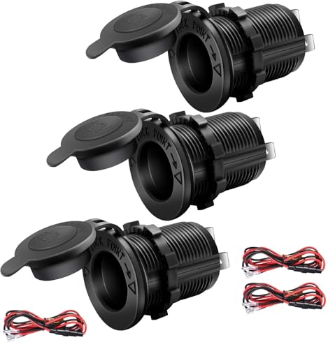 STR 12V Cigarette Lighter Socket Car Marine Motorcycle ATV RV Lighter Socket Power Outlet Socket Receptacle Waterproof Plug 3Pack