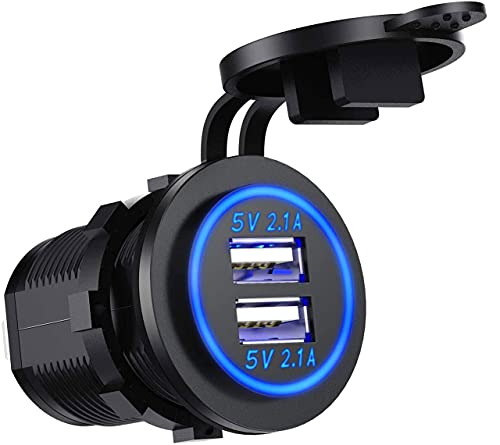 Pannello Caricatore Impermeabile Con Doppia USB, Voltmetro LED Blu E Presa Accendisigari 12V/24V Per Auto, Barca, Camper (15x4,2x5 Cm) - 2