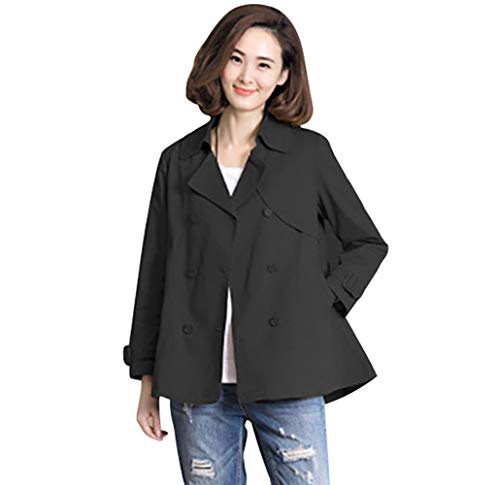 [TRVELBETT] トレンチコート テロンチ 大きいサイズ スプリングコート レディース 春 アウター 40代 50代 ショート丈 体型カバー 上品コート きれいめ ゆったり 薄手 軽い アウター 大人 20代 30代 40代 春物 (ブラック,5XL)