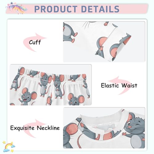 Pajama Sets Long Sleeve Cute Gray Mice Pattern Soft Comfy Sleepwear 2 Piece PJS 3-8T4