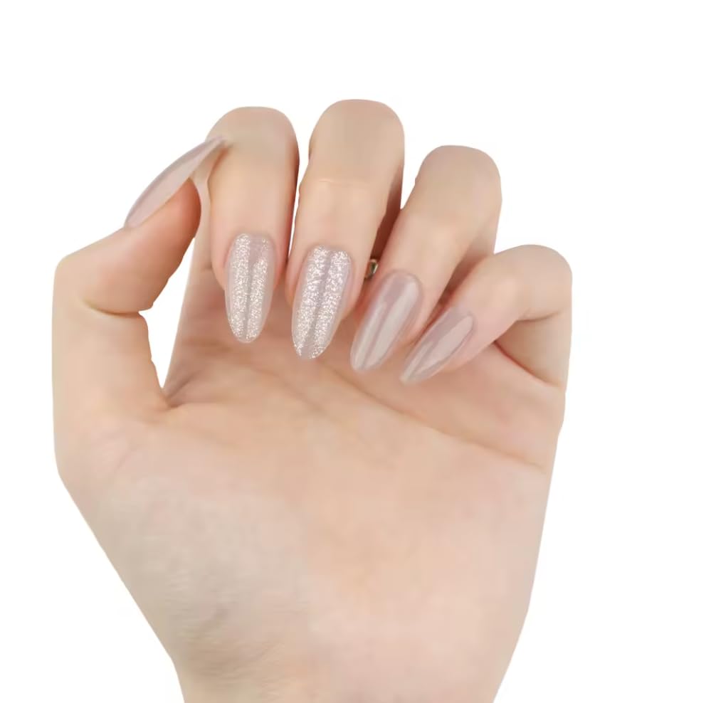 30PCS Press-On Nails – Short Almond Shape, Sparkling gray color Acrylic Finish – Minimalist High-End False Nails (GD33)