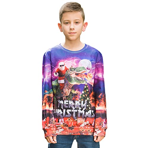 Enlifety 4-16T Kids Ugly Christmas Sweater Boys Xmas Sweatshirt Funny 3D Graphic Xmas Pullover2