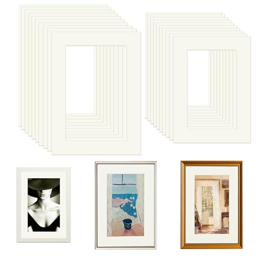 Roosea 20 Pcs Passepartout Blanco Marcos De Cartón Paspartú Blanco Passepartout Carton Paspartú Marcos Cartón Papel Paspartú 15x20cm/13x18cm para Fotos Impresiones Artísticas Carteles
