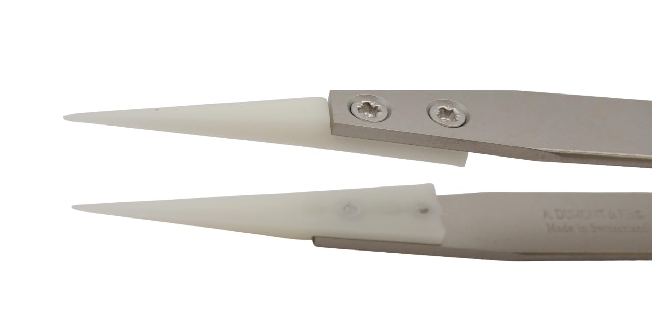 Pinzas de precisión Dumont para relojería, joyería y micromecánica de precisión - Puntas Delrin blanco - Antimagnético (D4)