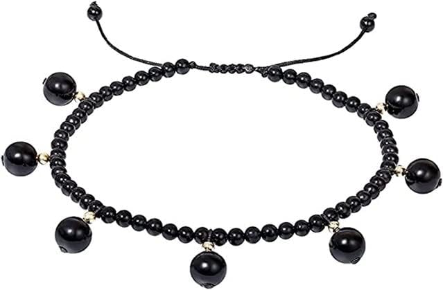YONKU YO-BRACE-5039 - Tobilleras con cuentas de obsidiana negra natural de 0.236 in para mujer, cristales y piedras curativas, piedras preciosas