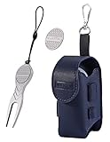 MARITSU 2個用ゴルフボールケース ポーチ ボール入れ 予備マーカー付きグリーンフォークセット PUレザー (逆向きネイビー)