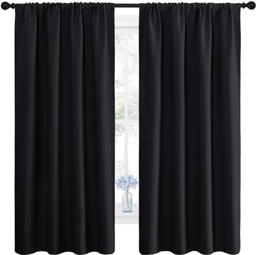 NICETOWN Halloween Black Blackout Curtain Blinds - Solid Thermal Insulated Window Treatment Blackout Drapes/Draperies for Bedroom (2 Panels, 42 inches Wide by 63 inches Long, Black)