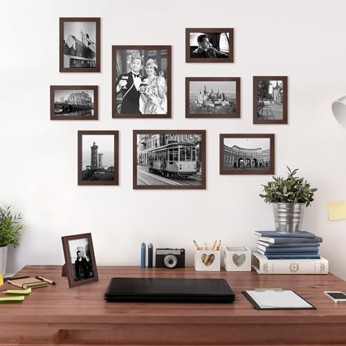 Image of upsimples Picture Frames Set of 10, Including 8x10, 5x7, 4x6 Brown Frame | Multi Picture Frames Collage Wall Decor, Gallery Wall Frame Set, Gift For Christmas, Mothers' day, Wedding, Dorm, Living Room