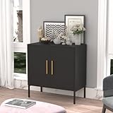 NOVAMAISON Sideboard Buffet Cabinet, Black Storage Cabinet with 2 Doors and Adjustable Shelves, Acce