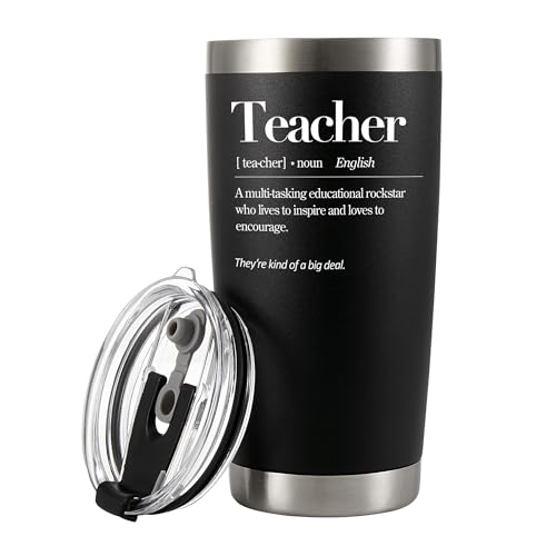 Teacher Definition Vacuum Insulated Tumbler Teacher Gifts Appreciation Gifts from Students End of the Year Gift to Teacher's Day Professor Stainless Steel Removable Lid Travel Mug (Black, 20 Ounces)