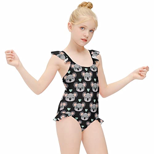 Baikutouan Koala Faces And Hearts Girls One Piece Swimsuits Swimwear Bathing Suit Adjustable Straps Beachwear For Beach Travel 7-9Y #TOP5
