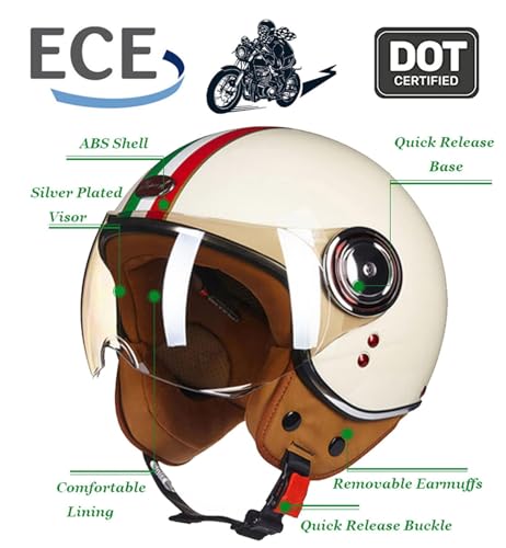 Casque moto jet avec visière de protection rétro pour chopper
