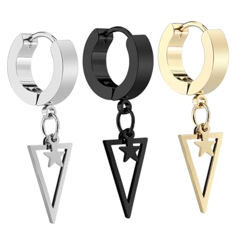 FRCOLOR 3 piezas Pendientes Estrella Colgantes de Acero Inoxidable Triángulo para Fiestas y Uso Diario Mujer Joven