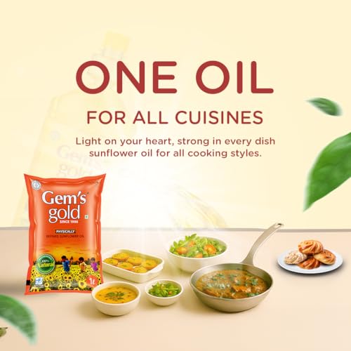 Image of Gem's Gold physically refined sunflower Cold Pressed Cooking Oil 1 Litre Pouch | Chemical Free, Kacchi Ghani, Chekku