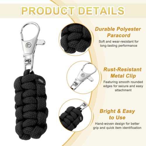Image of YELARXI Paracord Zipper Pull Polyester Zipper Pulls Replacement Woven Rope with Metal Clasp, 80 mm Length Fit for Backpacks Clothing Luggage Accessories - Cylinder (6 Pack, Black)