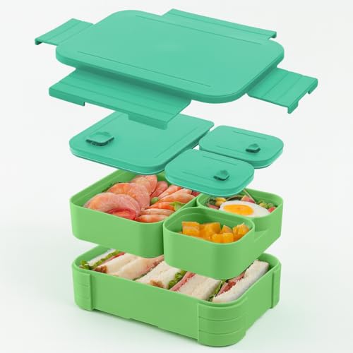 Image of daiDokoro 3 Compartment Bento Lunch Box with Removable Containers | Compact Leak-Proof, Microwave & Dishwasher Safe Tiffin for Office Use, School & Travel (Mint Green, 1040 ML)