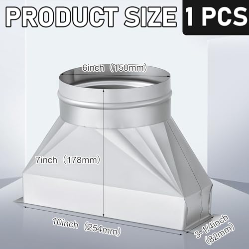 Tandefio 3-1/4 Inch X 10 Inch X 6'', 6 Inch Diameter Galvanized Transition Galvanized Round Transition Rectangular To Round Duct For Connecting Duct Fittings thumb #1