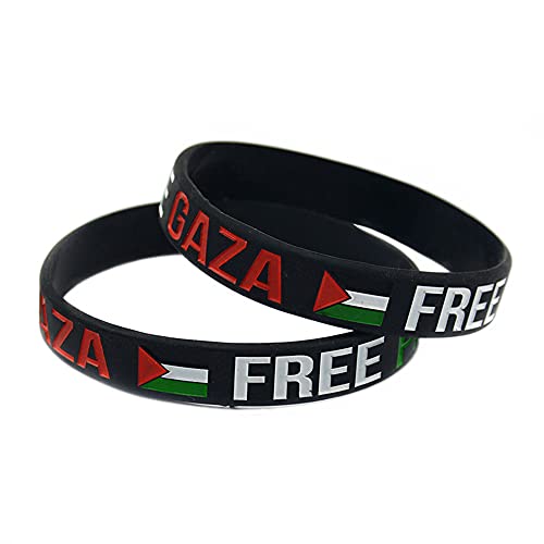 LISHD 2 PCS Free Palestine Save Gaza Silicone Rubber Wristband Bracelets Adjustable Charms Cuff Bangle