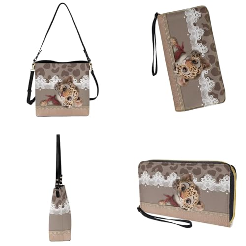 Image of Bucket Crossbody Bag Set for Women Lady, Leather Purse and Wallet Set Large Bucket Bag with Wallet