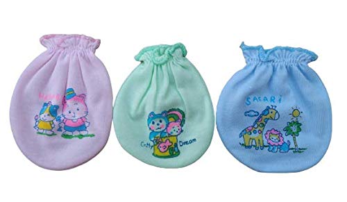 Lappu Baby Cotton Mittens Set for Newborn Babies 0-6 Months (Pack Of 3)
