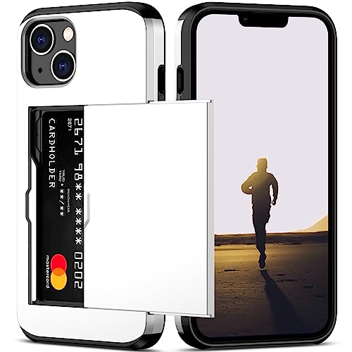 Nvollnoe for iPhone 13 Case with Card Holder Heavy Duty Protective Dual Layer Shockproof Hidden Card Slot Slim Wallet Case for iPhone 13 for Women&Men(White)