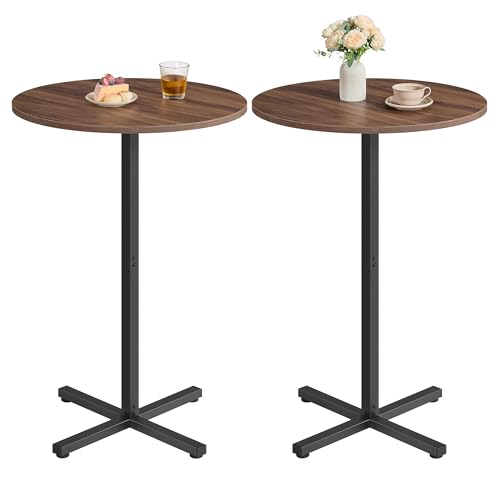 Image of VASAGLE Round Cocktail Table, Set of 2, High Top Bar Pub Table with Metal Frame and Cross Base, for 2-3 People, Modern, Easy to Assemble, 23.6 x 41.1 Inches, Natural Walnut ULBT362K01