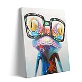 Cute Frog Day Canvas Wall Art Decor - 11X14 inch Frog with Glasses Framed Painting, Frog Poster Pet Canvas Print Painting Artwork Home Decor Picture for Living Room Kids Bedroom