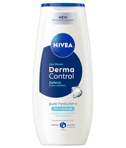 NIVEA Docciaschiuma Derma Control Defend Extra Comfort 250 ml, Bagnoschiuma delicato per pelli sensibili, Bagnodoccia profumato con Acido Ialuronico e Pro-Vitamina B5 per una pelle morbida e liscia