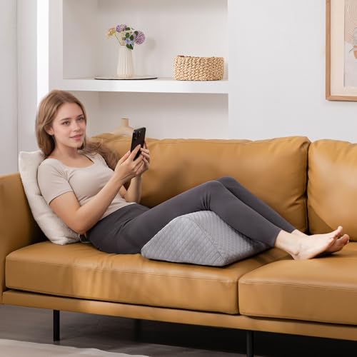 Image of Knee Wedge Pillow 6.3'' for Post-Surgery Recovery-Leg Elevation Support for Sleep Position, Alleviating Lower Back & Hip Pain Enhancing Circulation in Ankles Legs Triangle Pillow with Removable Cover