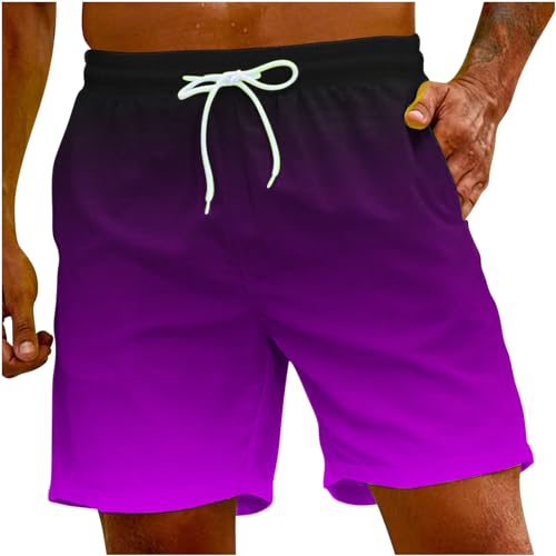 Men's Gradient Beach Shorts Swim Trunks Summer Casual Drawstring Athletic Running Shorts with Pockets