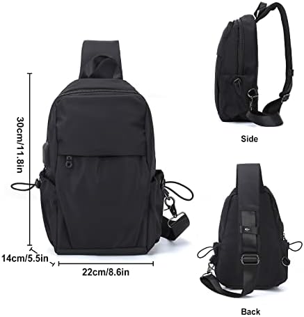 Small Sling Backpack Crossbody Bag for Men Women, Black Shoulder Chest Bags with USB Charger, Waterproof Hiking Daypacks for Travel Cycling 4 Small Sling Backpack Crossbody Bag for Men Women, Black Shoulder Chest Bags with USB Charger, Waterproof Hiking Daypacks for Travel Cycling