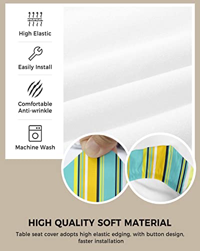 Seat Covers For Dining Room Chairs, Colorful Stripes Lighe Blue Teal Turquoise Aqua Wood Texture Fitted Stretch Chair Seat Covers, Removable Washable Dining Chair Slipcovers Protector Set #TOP1