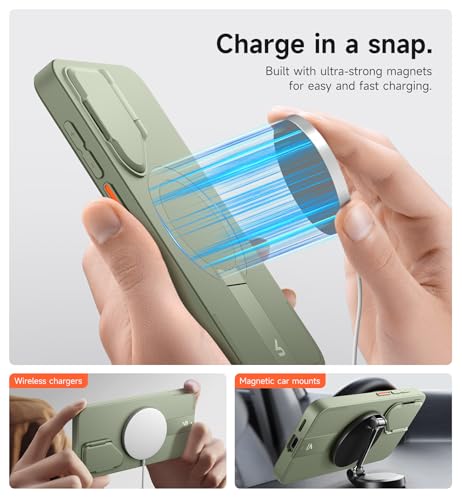 Image of SURITCH for Samsung Galaxy S25 Phone Case, Magnetic Shockproof Bumper Case Slim Protective Cover with Camera Cover & Adjustable Metal Kickstand for Galaxy S25 (2025)-Sage Green