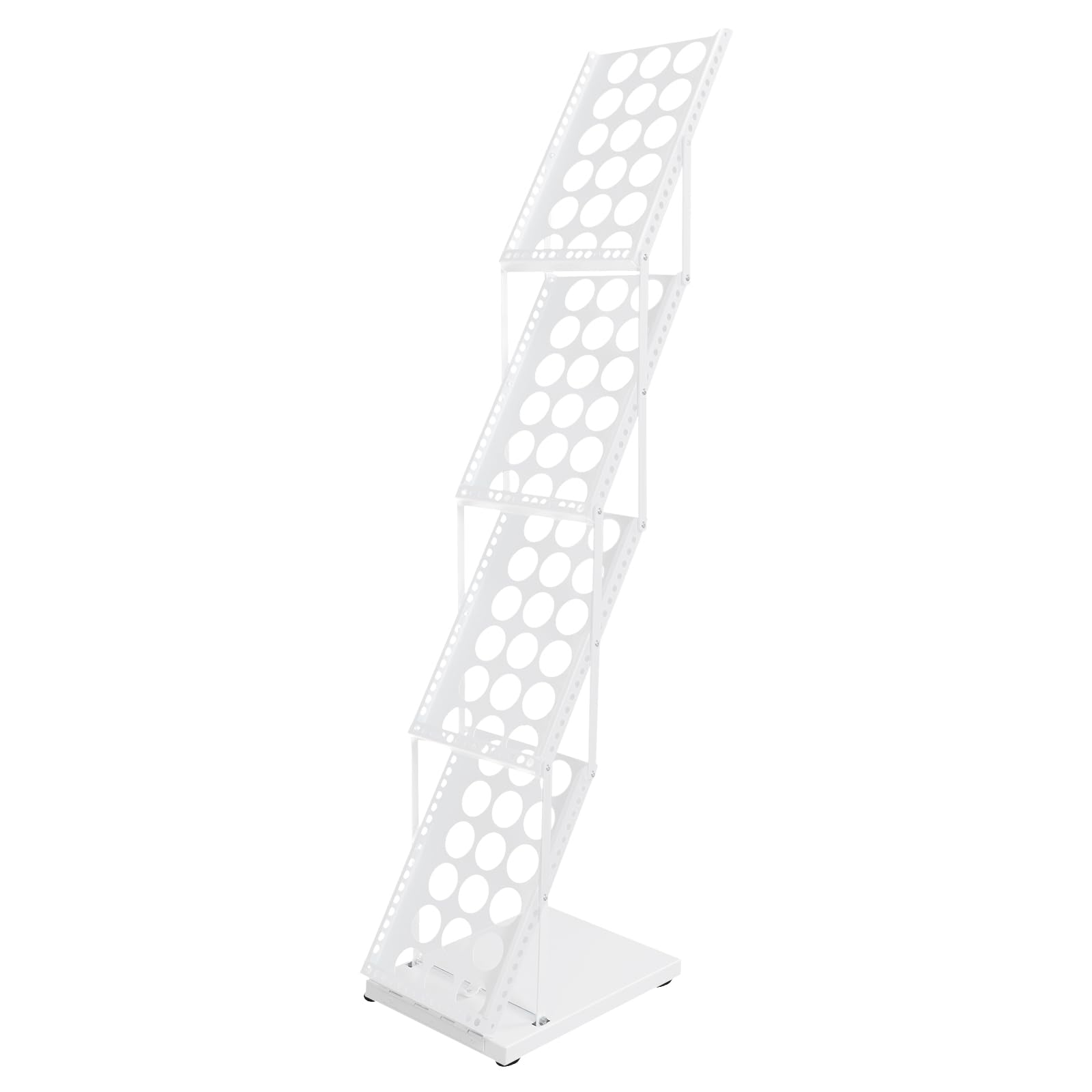 Klappbarer Zeitschriftenständer aus Metall, 4 Ebenen Prospekthalter, Geneigte Fächer, Ohne Montage, 36x27x132 cm, Weiß, für Büro, Praxis, Bibliothek