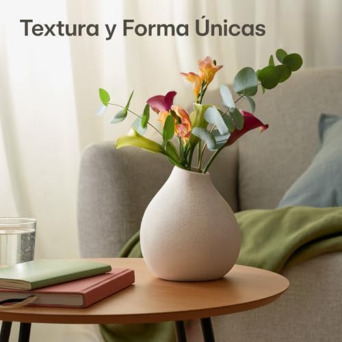 Miniatura 2 de Praknu Jarrón De Cerámica Blanca - Jarrón Decorativos Modernos - Textura De Arena - Resistente Al Agua - Estilo Decoración - Jarrones Para Sala De Estar, Boda, Mesa De Cena